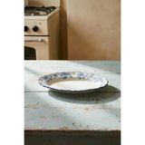 Acar Vintage Garden Mavi Çiçek Desenli Beyaz Porselen Oval Tabak 19 Cm