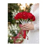 Acarflowers KIRMIZI GÜLLÜ SAPLARI İNCİLİ GELİN BUKETİ(20 GÜLLÜ)+YAKA ÇİÇEĞİ HEDİYE