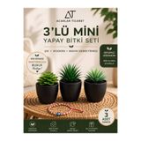 Acarlar Ticaret 3’lü Mini Yapay Bitki Seti – Dekoratif Saksılı Modern Masa Üstü