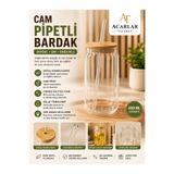 Acarlar Ticaret Bambu Kapaklı Pipetli Cam Bardak Isıya Dayanıklı Borosilikat Cam Bardak