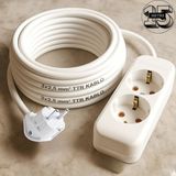 Acaroğlu - 15 Metre 3x2,5mm² Ttr Kablo | Ikili Uzatma Grup Priz - Beyaz