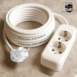 Acaroğlu - 5 Metre 3x2,5mm² Ttr Kablo | Ikili Uzatma Grup Priz - Beyaz