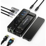 Acasis CM073S 10 in 1 USB-C Dock + SSD Disk Kutusu, 10Gbps, 4K60Hz HDMI, PD 100W, Gigabit Ethernet, AUX+Mic, SD/TF Kart, NVMe&SATA, Windows/Mac OS Uyumlu Vidasız Montaj