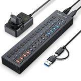 Acasis DS516PB - 16 Port 5gbps Usb-A 3.0, USB 2.0, Type-C 3.0, Akıllı Şarj Portu, Alüminyum Kasa, 60W Güç Adaptörlü, LED Işıklı, USB / Type-C Çoklayıcı , Akıllı Şarj Hub (DS-516PB)