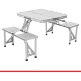 AccessoryPart 4 Kişilik Katlanabilir Kamp Masası, 4 Entegre Tabureli, Alüminyum Gövdeli, Valiz Tipi Taşınabilir Piknik ve Karavan Masası - Gri