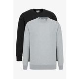 AC&Co / Altınyıldız Classics 2'li Paket Pamuklu Standart Fit Normal Kesim Bisiklet Yaka Sweatshirt, Renk Siyah-Gri Melanj, Beden S