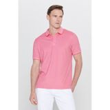 Ac&Co / Altınyıldız Classics 4A4820200047Fub3 Düğmeli Polo Yaka Cepsiz Slim Fit Erkek Tişört Fuşya - Beyaz Beyaz - Pembe