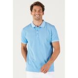 Ac&Co / Altınyıldız Classics 4A4820200047Sabm Düğmeli Polo Yaka Cepsiz Slim Fit Erkek Tişört Saks Mavisi - Beyaz Saks Mavi