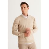 AC&Co / Altınyıldız Classics Altinyildiz Classics Erkek Bej Standart Fit Normal Kesim V Yaka Triko Kazak 4A4923100002BEJXXL Bej