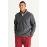 AC&Co / Altınyıldız Classics Anti-Pilling Tüylenme Yapmayan Bato Yaka Erkek Polar Sweatshirt Antrasit Melanj