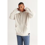 AC&Co / Altınyıldız Classics Bej Oversize Bol Kesim Kapüşonlu Sherpa Sweatshirt Polar