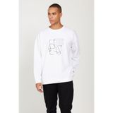 AC&Co / Altınyıldız Classics Beyaz Oversize Bol Kesim Bisiklet Yaka Baskılı Rahat Sweatshirt