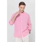 AC&Co / Altınyıldız Classics Comfort Fit Rahat Kesim Düğmeli Yaka Casual Keten Gömlek, Renk Fuşya, Beden S