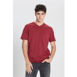 AC&Co / Altınyıldız Classics Erkek %100 Pamuk V Yaka Bordo Slim Fit Dar Kesim Tişört