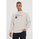 Ac&co / Altınyıldız Classics Erkek Açık Bej Oversize Fit Bol Kesim Harvard Lisanslı Pamuklu Bisiklet Yaka Sweatshirt Açık Bej