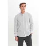 AC&Co / Altınyıldız Classics Erkek Açık Gri %100 Pamuk Slim Fit Dar Kesim Düğmeli Yaka Gömlek