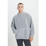 AC&Co / Altınyıldız Classics Erkek Açık Gri Oversize Bol Kesim Kapüşonlu Sherpa Sweatshirt Polar