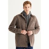 Ac&Co / Altınyıldız Classics Erkek Açık Kahve Oversize Geniş Kesim Klasik Yaka Yünlü Kırçıl Desenli Flanel Kışlık Gömlek Ceket