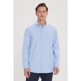 AC&Co / Altınyıldız Classics Erkek Açık Mavi Pamuklu Slim Fit Dar Kesim Klasik Yaka Çizgili Gömlek