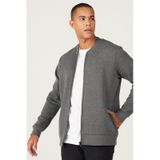 AC&Co / Altınyıldız Classics Erkek Antrasıt Melanj Standart Fit Normal Kesim İçi Polarlı Kolej Yaka Pamuklu Sweatshirt Ceket Antrasit Melanj
