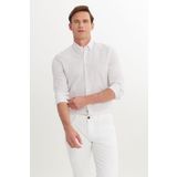 AC&Co / Altınyıldız Classics Erkek Bej %100 Pamuk Slim Fit Dar Kesim Düğmeli Gömlek Yaka Armürlü Gömlek