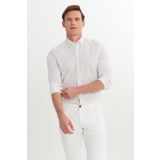AC&Co / Altınyıldız Classics Erkek Bej %100 Pamuk Slim Fit Dar Kesim Düğmeli Yaka Armürlü Gömlek