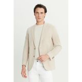 AC&Co / Altınyıldız Classics Erkek Bej %100 Pamuk Slim Fit Dar Kesim Mono Yaka Torba Cepli Blazer Ceket