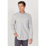 AC&Co / Altınyıldız Classics Erkek Bej Grı Slim Fit Dar Kesim Düğmeli Yaka %100 Pamuk Jakarlı Gömlek