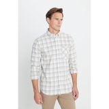 AC&Co / Altınyıldız Classics Erkek Bej-gri Slim Fit Dar Kesim Düğmeli Yaka Sıcak Tutan Kareli Kışlık Flanel Oduncu Gömlek