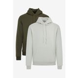 AC&Co / Altınyıldız Classics Erkek Bej-Haki 2'li Paket Pamuklu İçi Polarlı Sweatshirt Kapüşonlu Kanguru Cepli Standart Fit