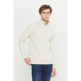 AC&Co / Altınyıldız Classics Erkek Bej İçi Polarlı Standart Fit Normal Kesim Fermuarlı Dik Bato Yaka Pamuklu Sweatshirt