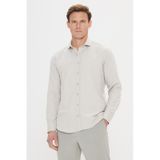 AC&Co / Altınyıldız Classics ERKEK BEJ Kolay Ütülenebilir Slim Fit Dar Kesim İtalyan Yaka Armürlü Gömlek Bej