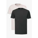 AC&Co / Altınyıldız Classics Erkek Bej Melanj-sıyah 2'li Paket Slim Fit Dar Kesim Pamuklu Basic Tişört