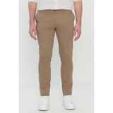 AC&Co / Altınyıldız Classics Erkek Bej Pamuklu Slim Fit Dar Kesim Armürlü Yan Cepli Esnek Casual Pantolon Bej