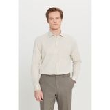 AC&Co / Altınyıldız Classics Erkek Bej Pamuklu Tailored Slim Fit Dar Kesim Klasik Yaka Armürlü Cepli Gömlek Bej
