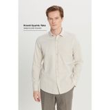 AC&Co / Altınyıldız Classics Erkek Bej Pamuklu Tailored Slim Fit Dar Kesim Klasik Yaka Armürlü Cepli Gömlek Bej