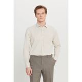 AC&Co / Altınyıldız Classics Erkek Bej Pamuklu Tailored Slim Fit Dar Kesim Klasik Yaka Armürlü Cepli Gömlek