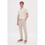 AC&Co / Altınyıldız Classics Erkek Bej Slim Fit Dar Kesim Beli Bağlamalı Yan Cep Gofre Desenli Pantolon