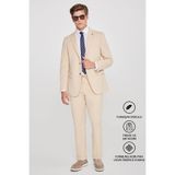 AC&Co / Altınyıldız Classics Erkek Bej Slim Fit Dar Kesim Mono Yaka Beli Bağlamalı Kapak Cepli Esnek Takım Elbise