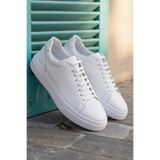 AC&Co / Altınyıldız Classics Erkek Beyaz %100 Deri Rahat Taban Esnek Sneaker Ayakkabı
