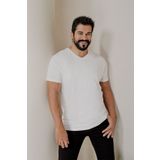 AC&Co / Altınyıldız Classics Erkek Beyaz %100 Pamuk Slim Fit Dar Kesim V Yaka Tişört