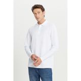 AC&Co / Altınyıldız Classics Erkek Beyaz %100 Pamuk Standart Fit Normal Kesim Polo Yaka Sweatshirt Beyaz