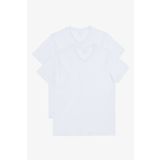 AC&Co / Altınyıldız Classics Erkek Beyaz-beyaz 2'li V Yaka %100 Pamuk Slim Fit Dar Kesim Basic Tişört