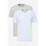 Ac&Co / Altınyıldız Classics Erkek Beyaz-grı Melanj 2'li Paket Slim Fit Dar Kesim Pamuklu Basic Tişört Beyaz-grı Melanj Beyaz - Gri Melanj