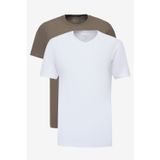 AC&Co / Altınyıldız Classics Erkek Beyaz-hakı 2'li Paket Slim Fit Dar Kesim Pamuklu Basic Tişört