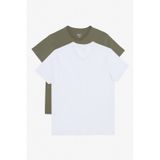 AC&Co / Altınyıldız Classics Erkek Beyaz-hakı 2'li Slim Fit Dar Kesim V Yaka Tişört Beyaz - Haki
