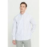 AC&Co / Altınyıldız Classics Erkek Beyaz Hakı Comfort Fit Rahat Kesim %100 Pamuk Klasik Yaka Armürlü Gömlek