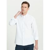 AC&Co / Altınyıldız Classics Erkek Beyaz Kırışmayan Teknik Oxford Gofre Desenli Slim Fit Dar Kesim Düğmeli Yaka Esnek Gömlek