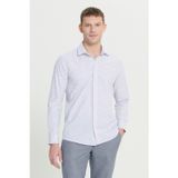 AC&Co / Altınyıldız Classics Erkek Beyaz Kırmızı Pamuklu Slim Fit Dar Kesim Klasik Yaka Baskılı Gömlek