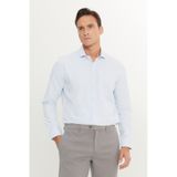 AC&Co / Altınyıldız Classics Erkek Beyaz-mavı Slim Fit Dar Kesim İtalyan Yaka Armürlü Pamuklu Basic Gömlek Beyaz-mavı